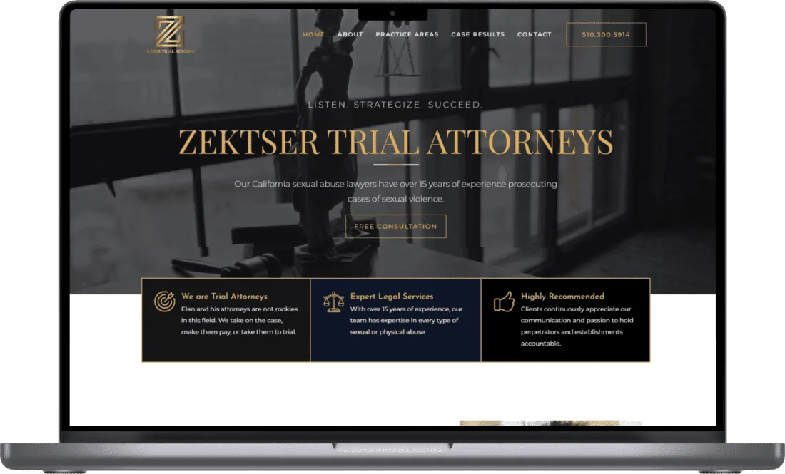 Zektser Trial Attorneys website mockup